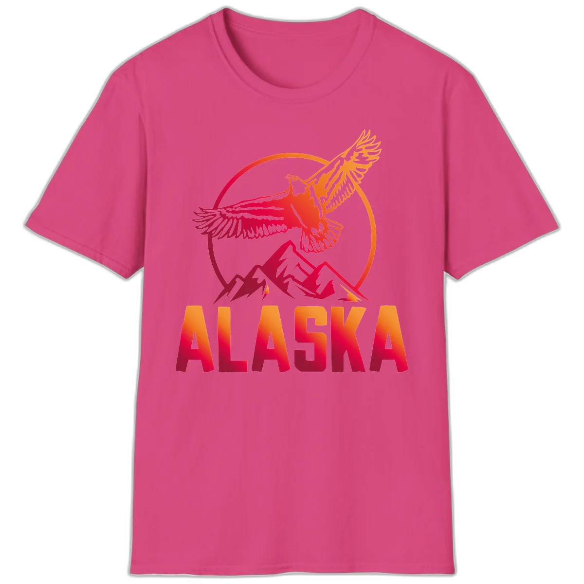 Soaring Eagle Alaska Mountains T-Shirt in Heliconia
