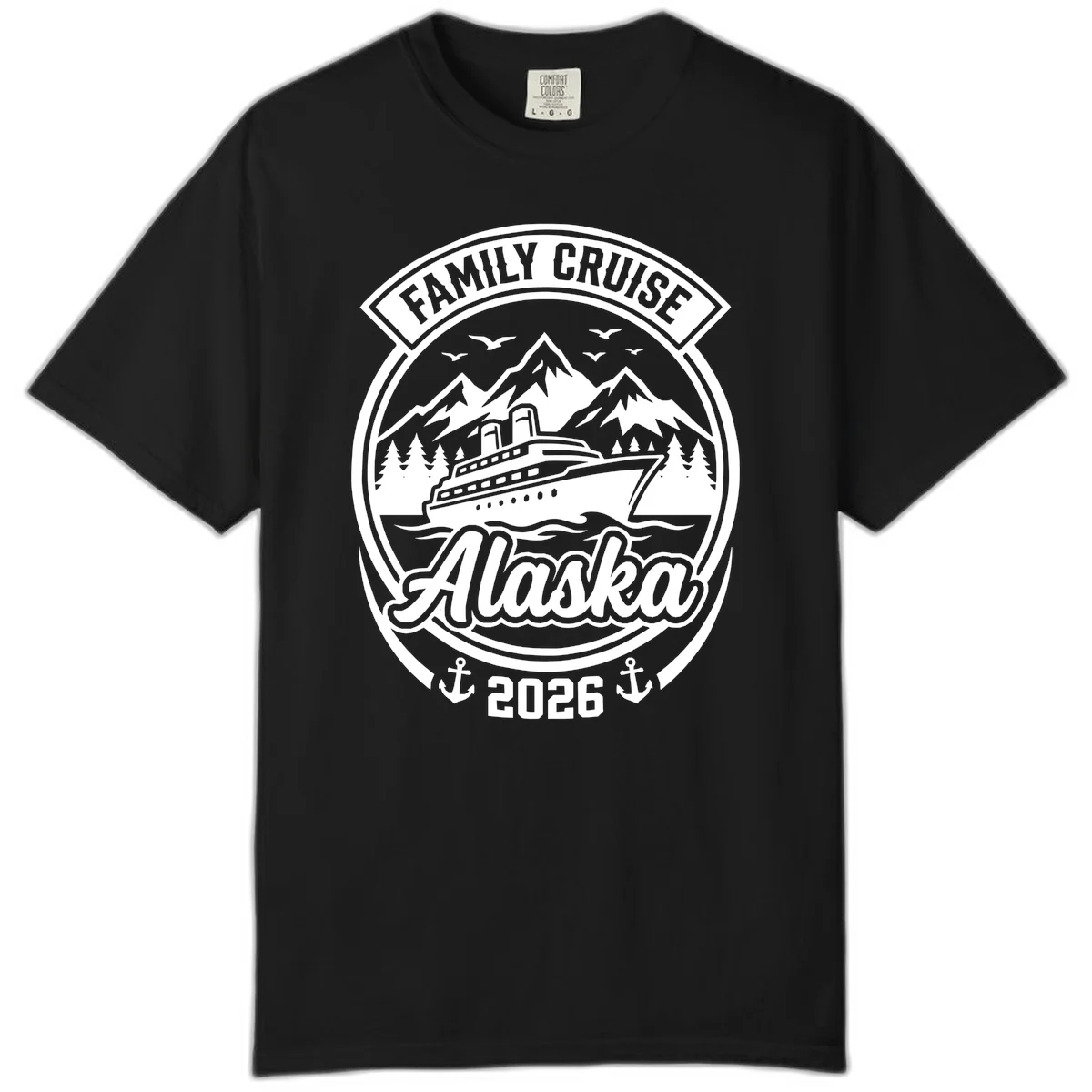 Family Cruise Alaska Badge Comfort Color Tee in Black