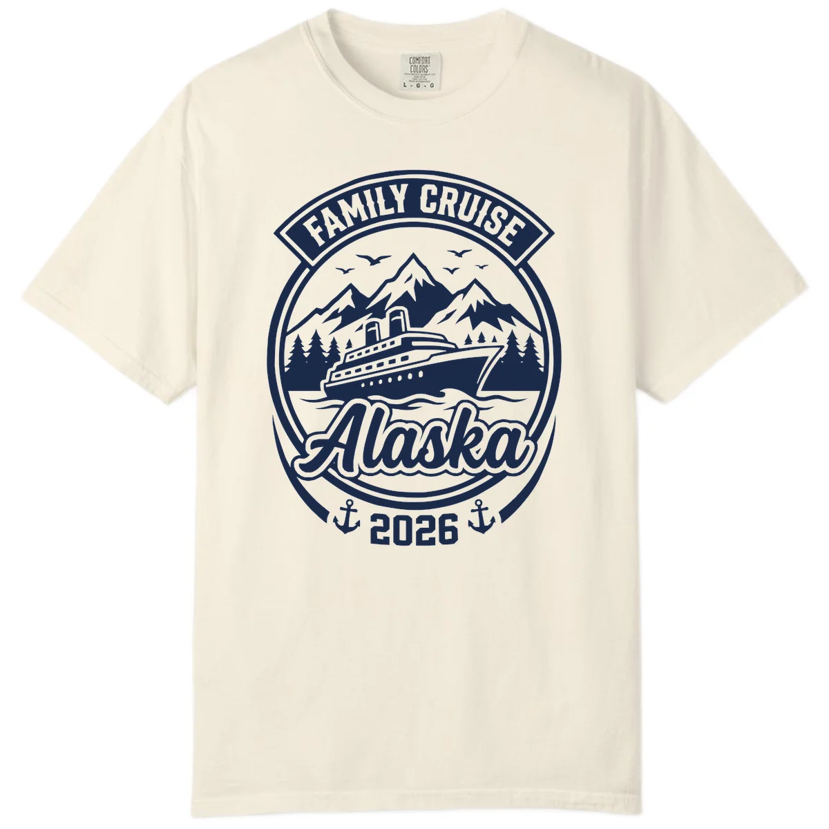 Family Cruise Alaska Badge Comfort Color Tee in Ivory