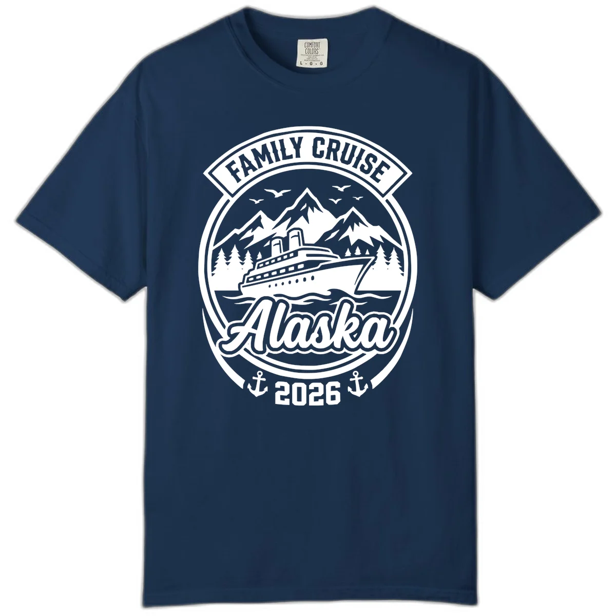 Family Cruise Alaska Badge Comfort Color Tee in Navy