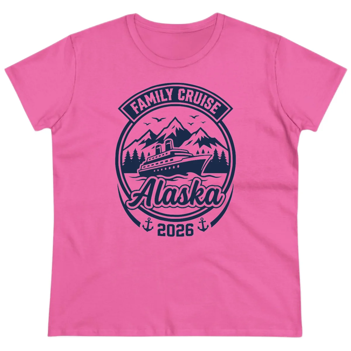 Family Cruise Alaska Badge Ladies Tee in Azalea