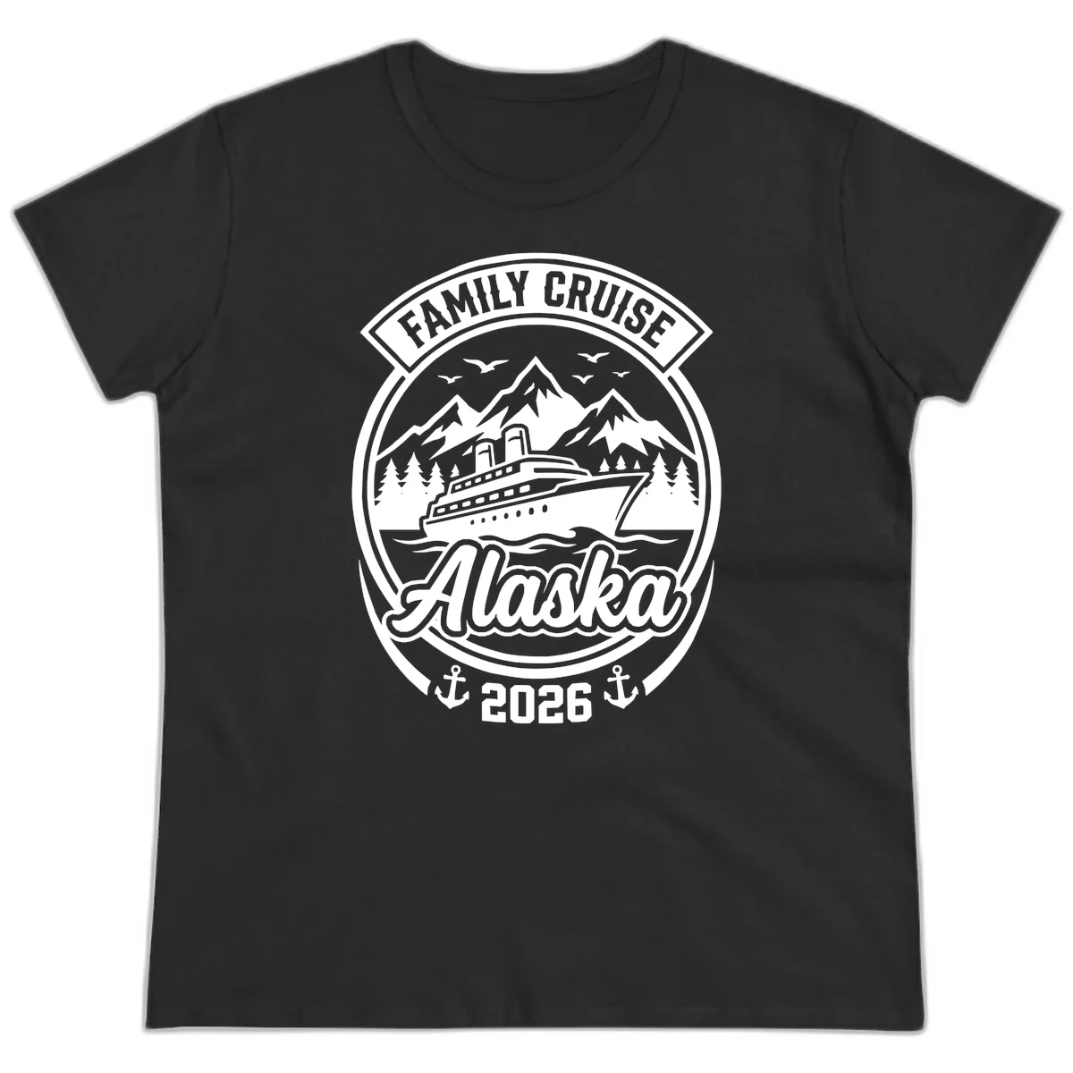 Family Cruise Alaska Badge Ladies Tee in Black