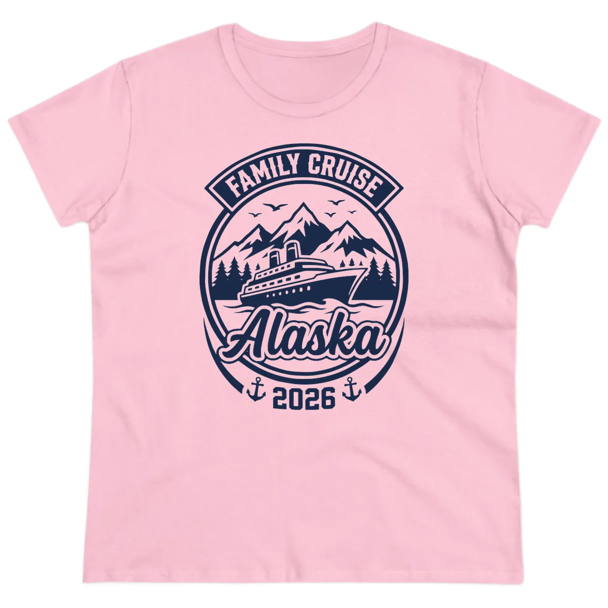Family Cruise Alaska Badge Ladies Tee in Light Pink