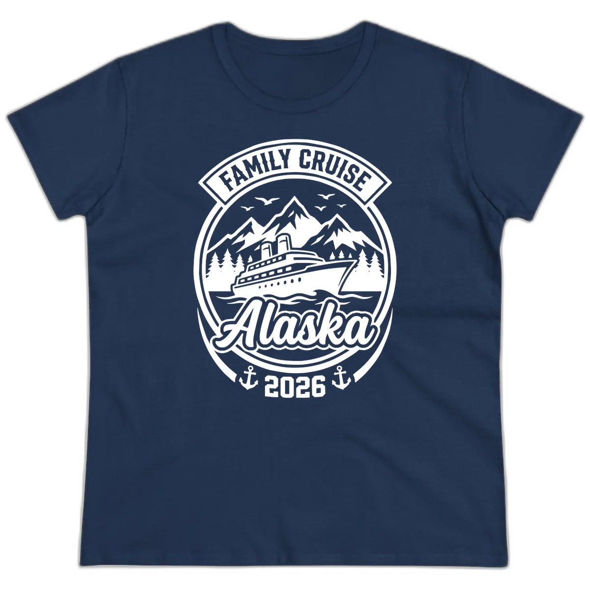 Family Cruise Alaska Badge Ladies Tee in Navy