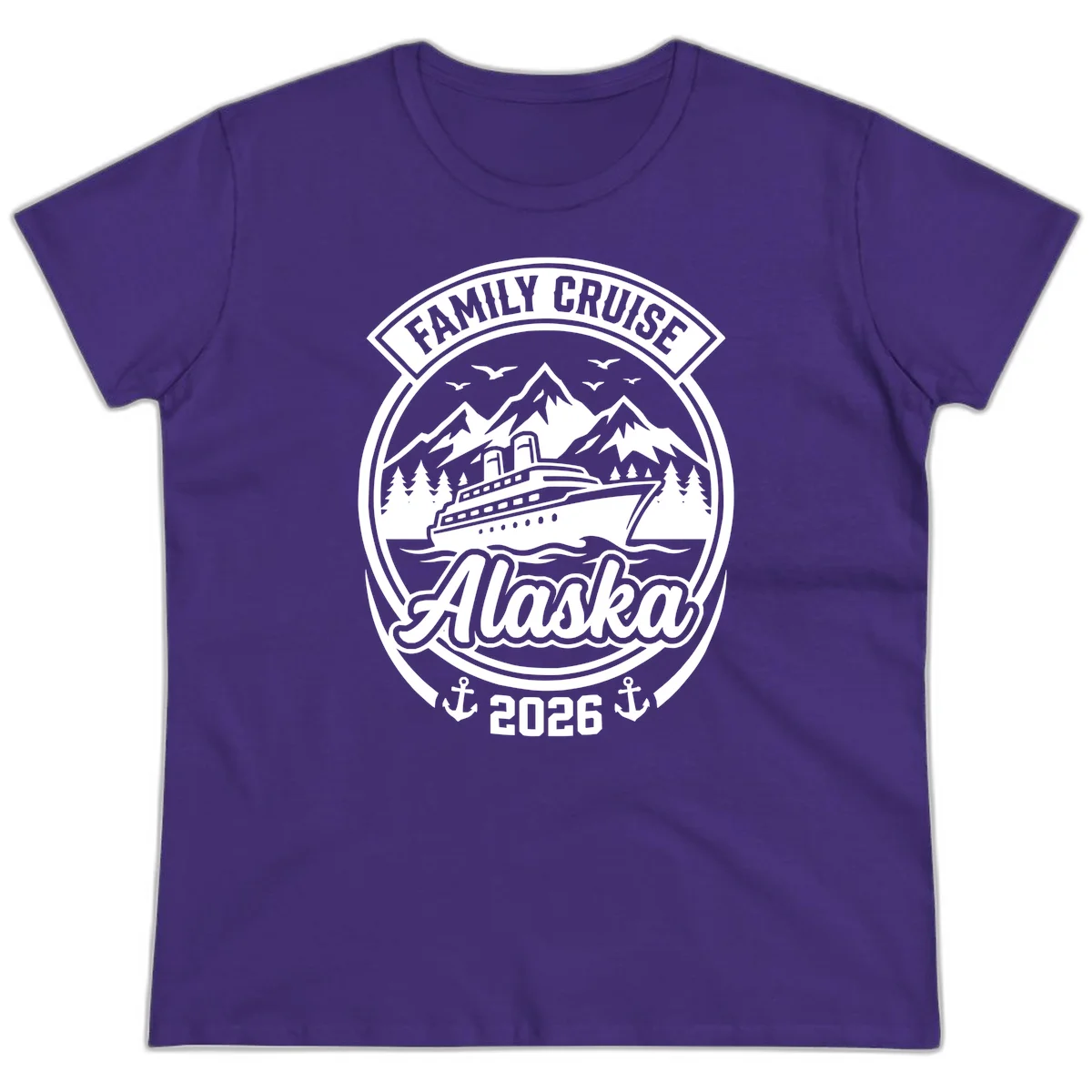 Family Cruise Alaska Badge Ladies Tee in Purple