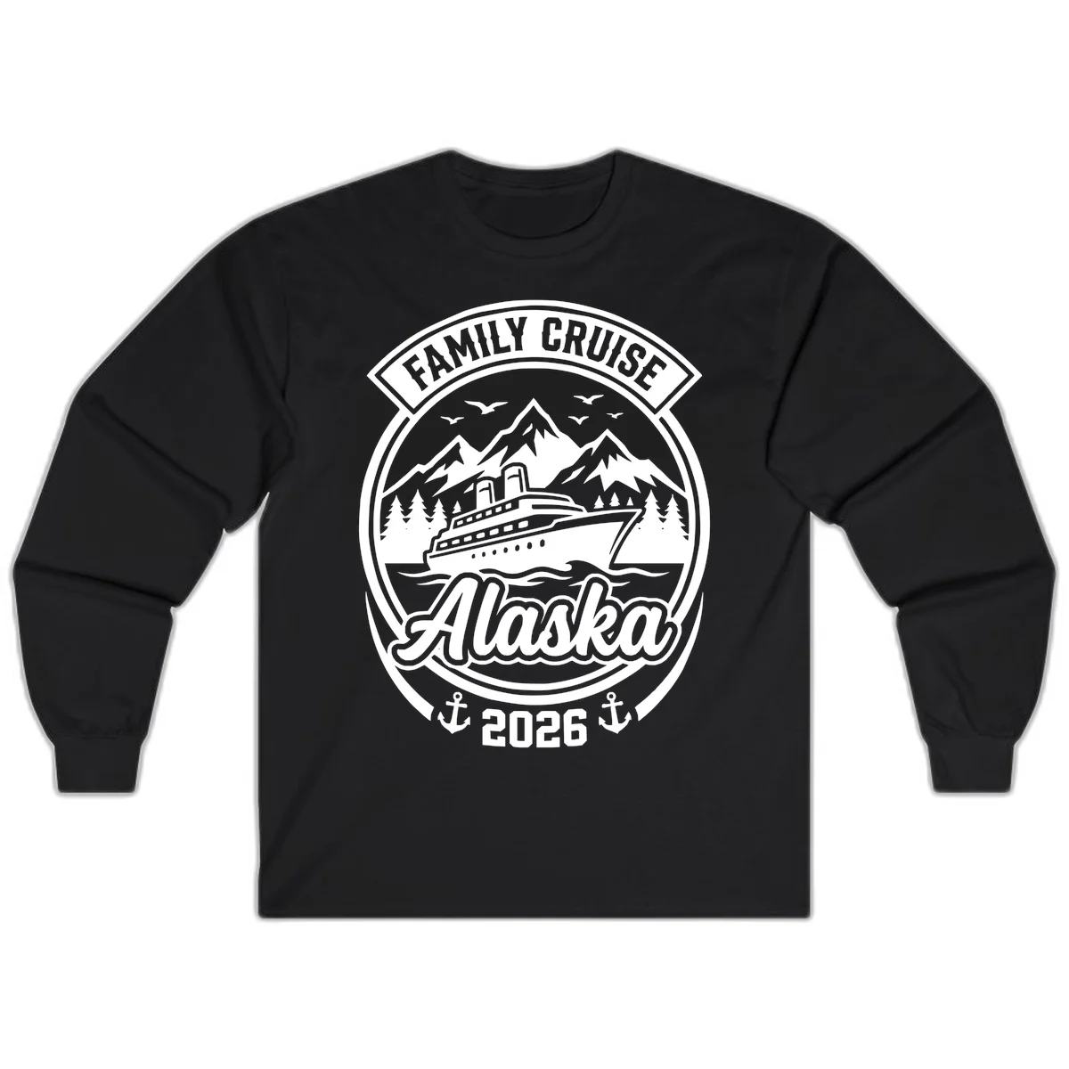 Family Cruise Alaska Badge Long Sleeve Tee in Black
