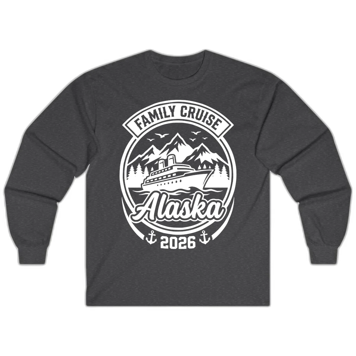 Family Cruise Alaska Badge Long Sleeve Tee in Dark Heather