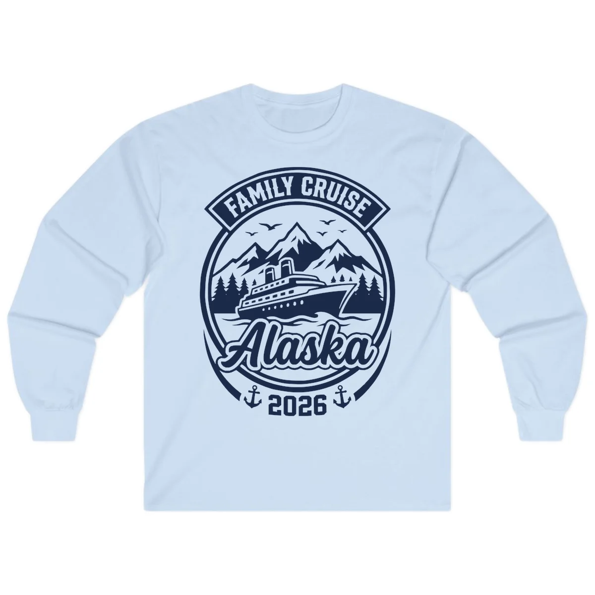 Family Cruise Alaska Badge Long Sleeve Tee in Light Blue