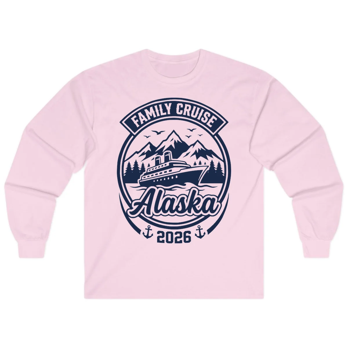 Family Cruise Alaska Badge Long Sleeve Tee in Light Pink