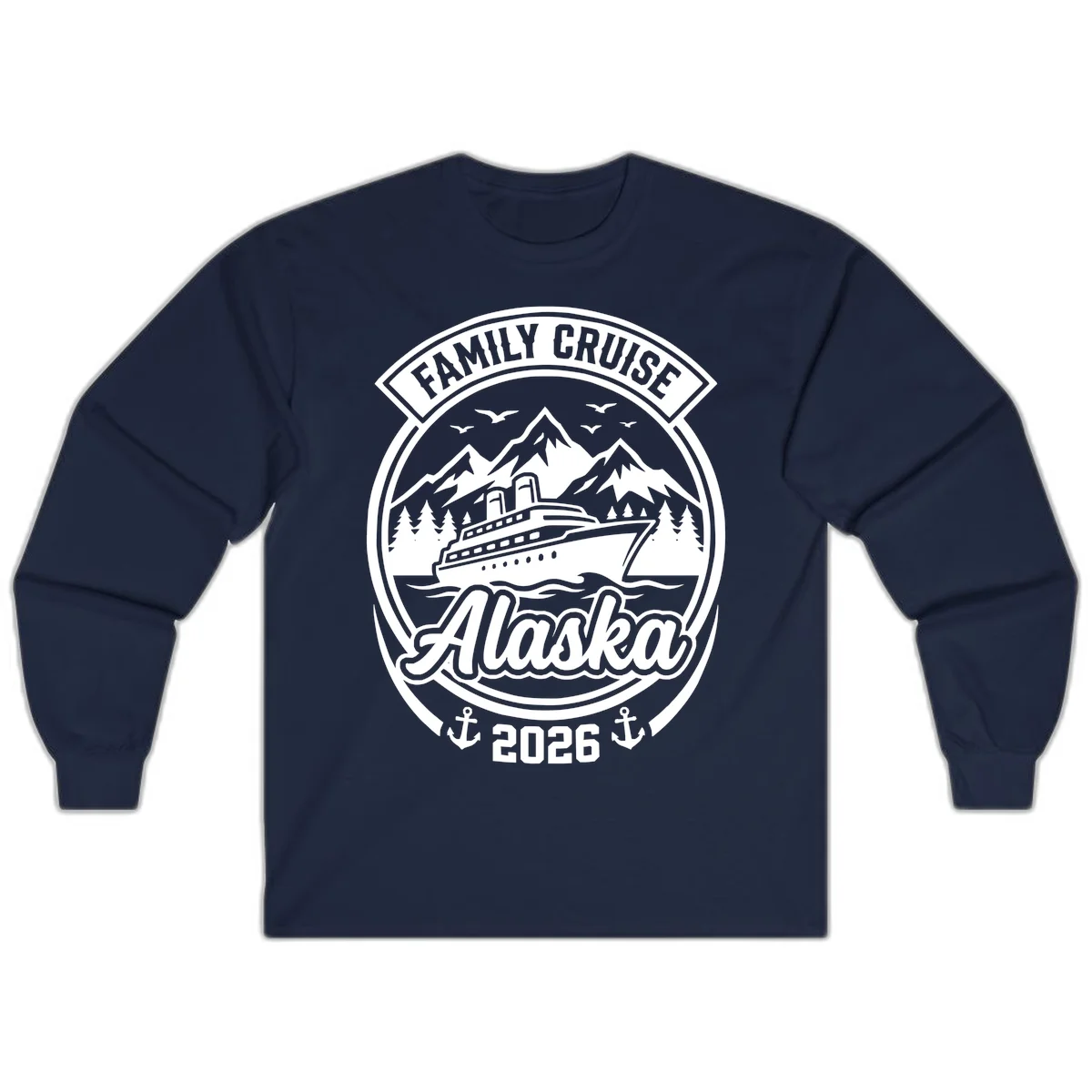 Family Cruise Alaska Badge Long Sleeve Tee in Navy