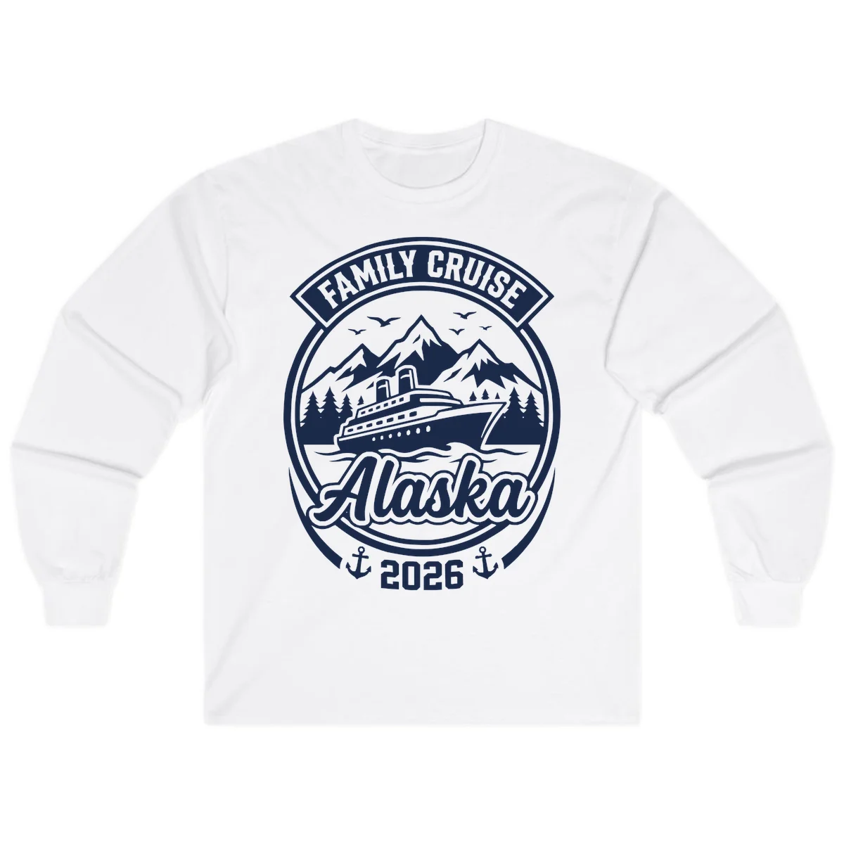 Family Cruise Alaska Badge Long Sleeve Tee in White