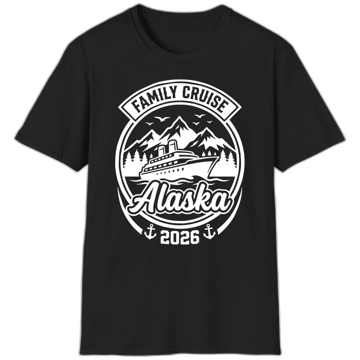 Family Cruise Alaska Badge Design T-Shirt in Black