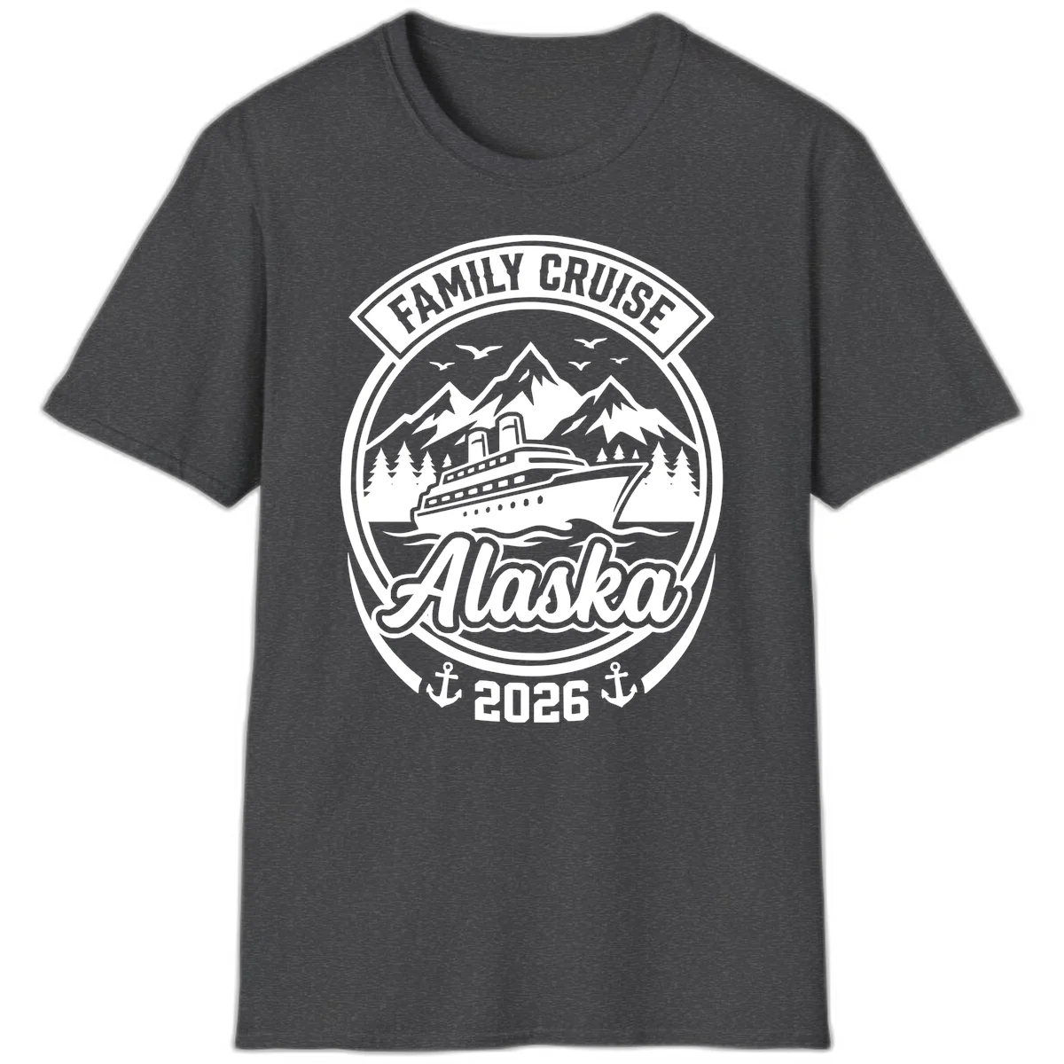 Family Cruise Alaska Badge Design T-Shirt in Dark Heather