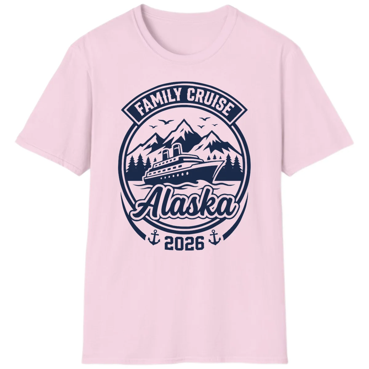Family Cruise Alaska Badge Design T-Shirt in Light Pink