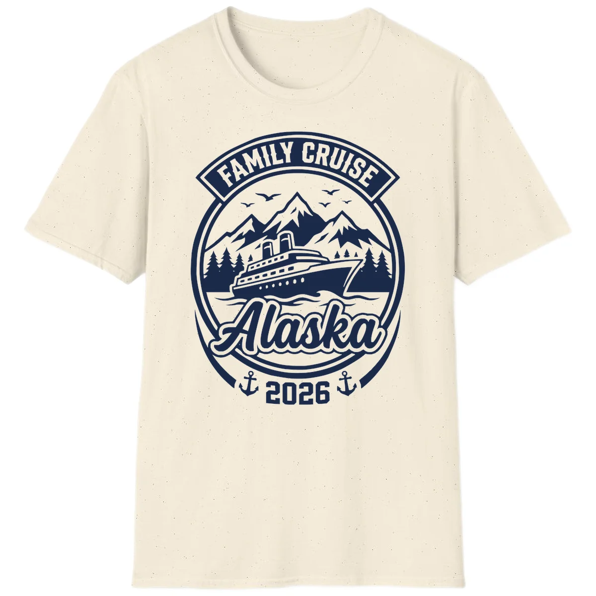 Family Cruise Alaska Badge Design T-Shirt in Natural