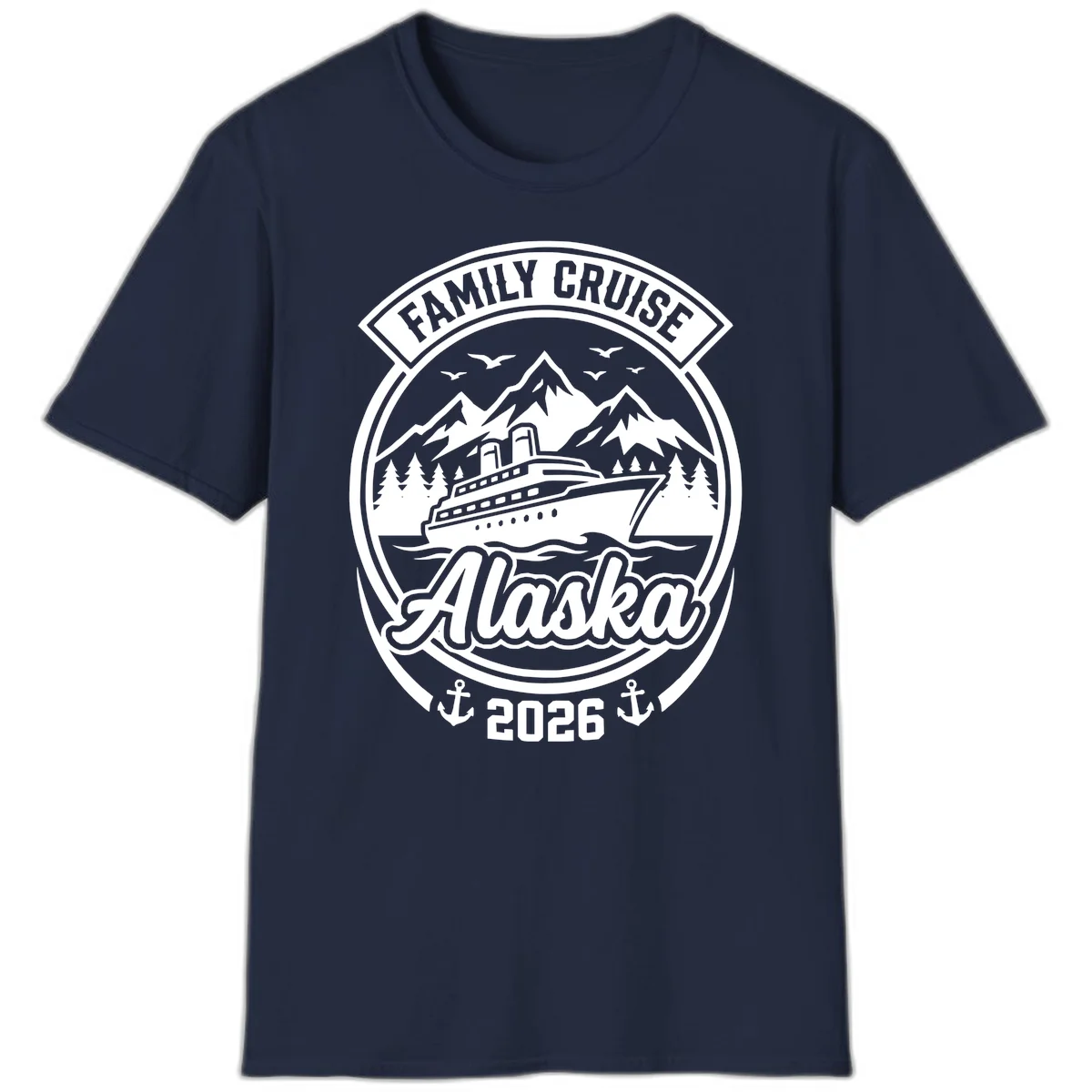 Family Cruise Alaska Badge Design T-Shirt in Navy