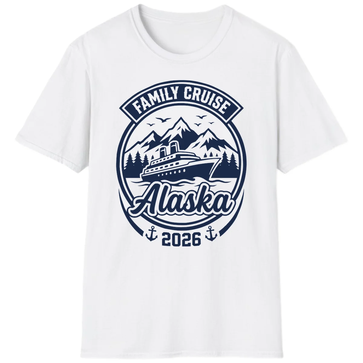 Family Cruise Alaska Badge Design T-Shirt in White