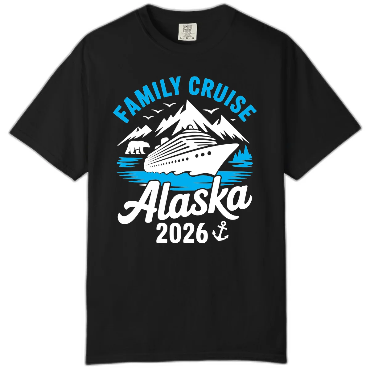 Family Cruise Alaska Mountain Scenic Comfort Color Tee in Black