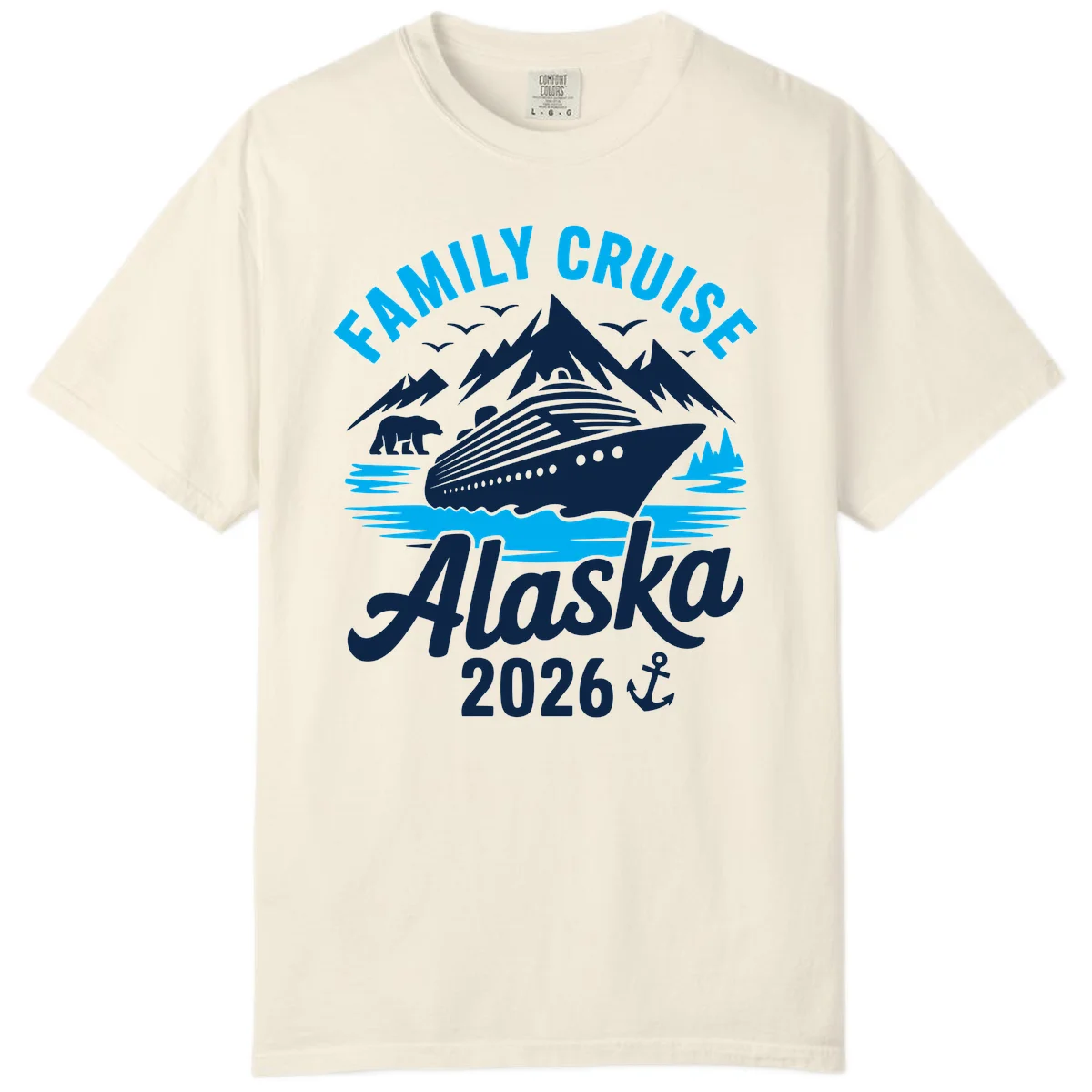 Family Cruise Alaska Mountain Scenic Comfort Color Tee in Ivory
