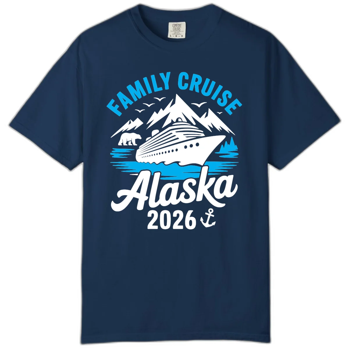 Family Cruise Alaska Mountain Scenic Comfort Color Tee in Navy