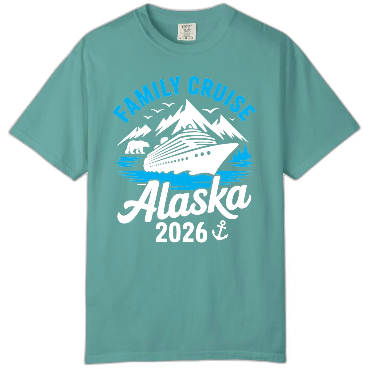 Family Cruise Alaska Mountain Scenic Comfort Color Tee in Seafoam