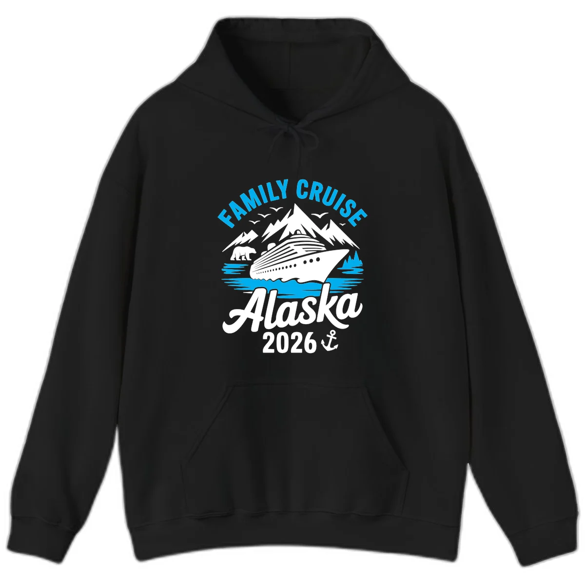 Family Cruise Alaska Mountain Scenic Hoodie in Black
