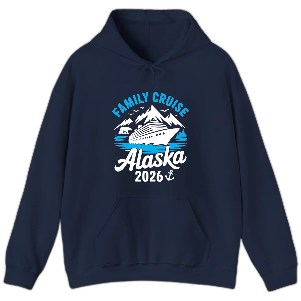 Family Cruise Alaska Mountain Scenic Hoodie in Navy