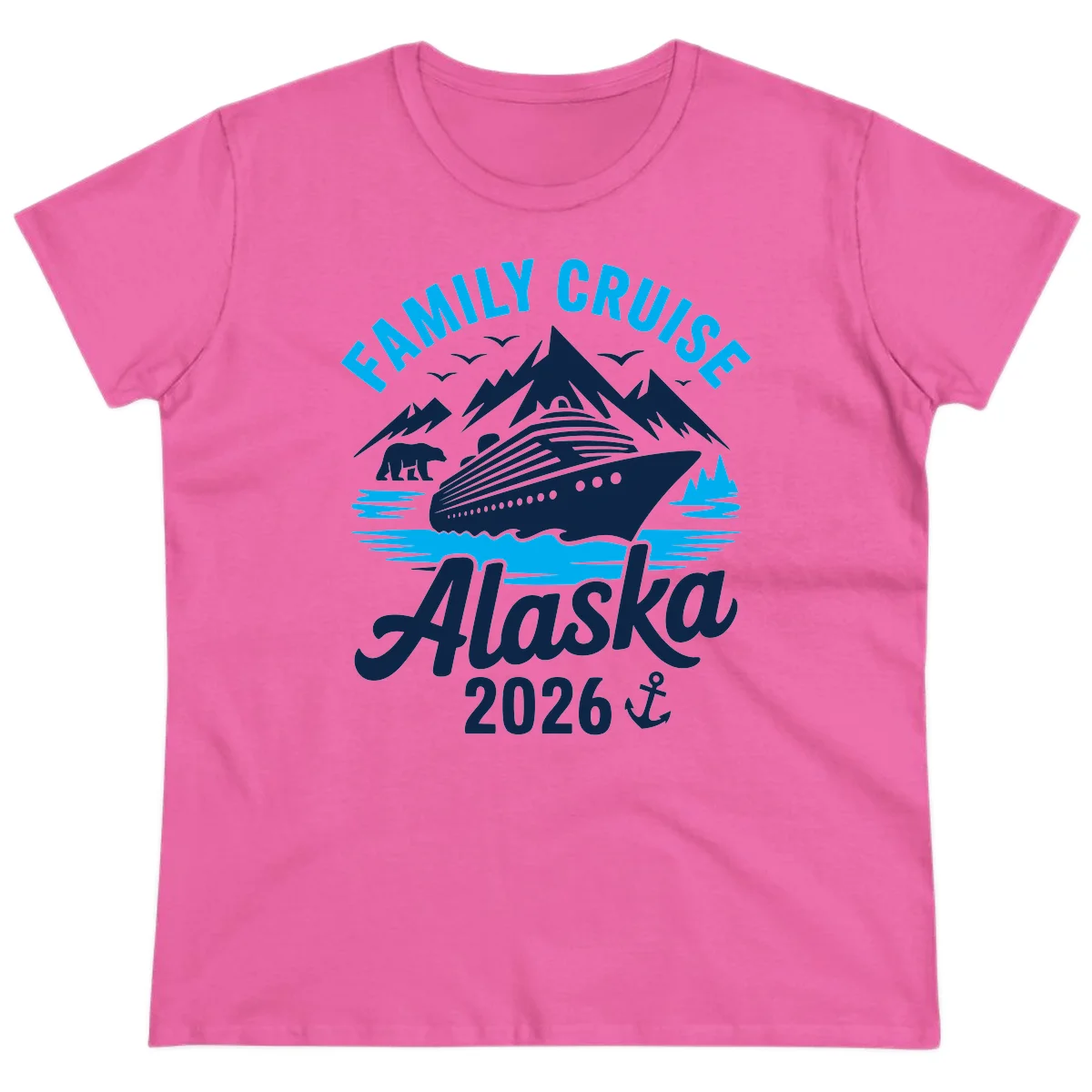 Family Cruise Alaska Mountain Scenic Ladies Tee in Azalea