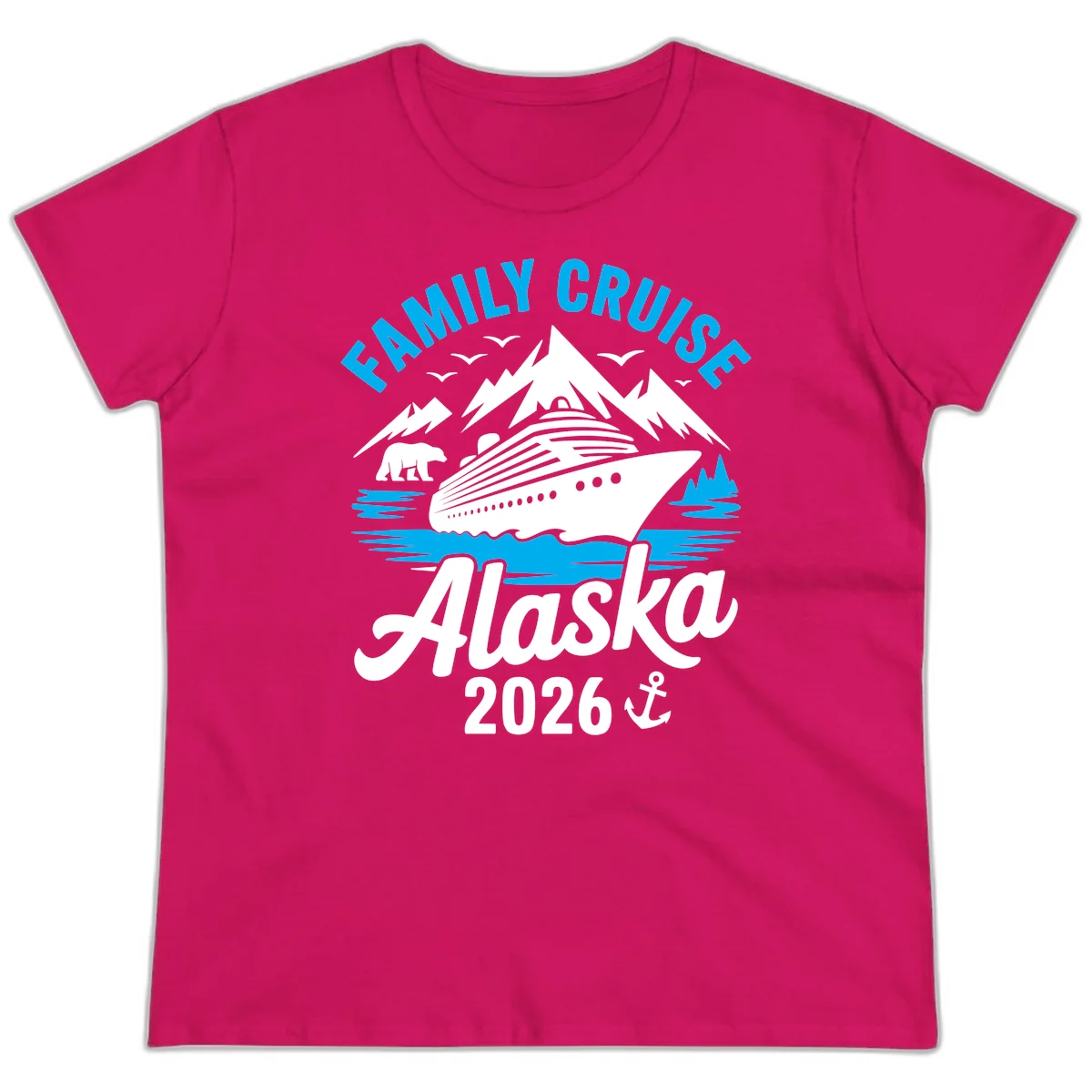 Family Cruise Alaska Mountain Scenic Ladies Tee in Heliconia