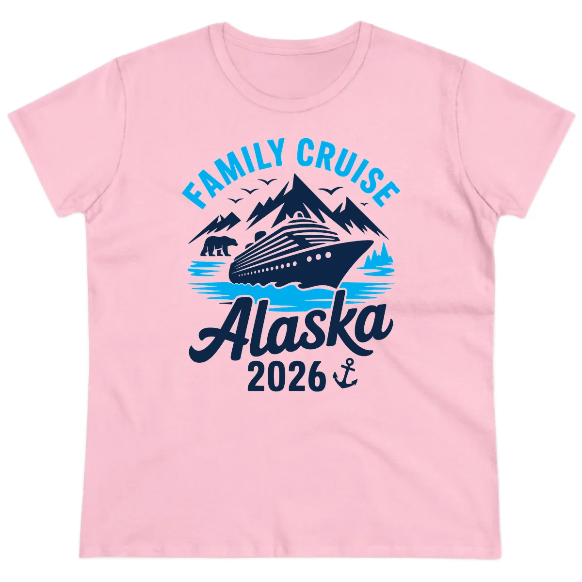 Family Cruise Alaska Mountain Scenic Ladies Tee in Light Pink