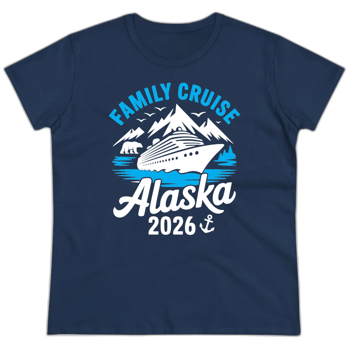 Family Cruise Alaska Mountain Scenic Ladies Tee in Navy