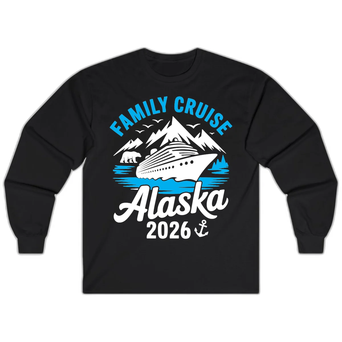 Family Cruise Alaska Mountain Scenic Long Sleeve Tee in Black
