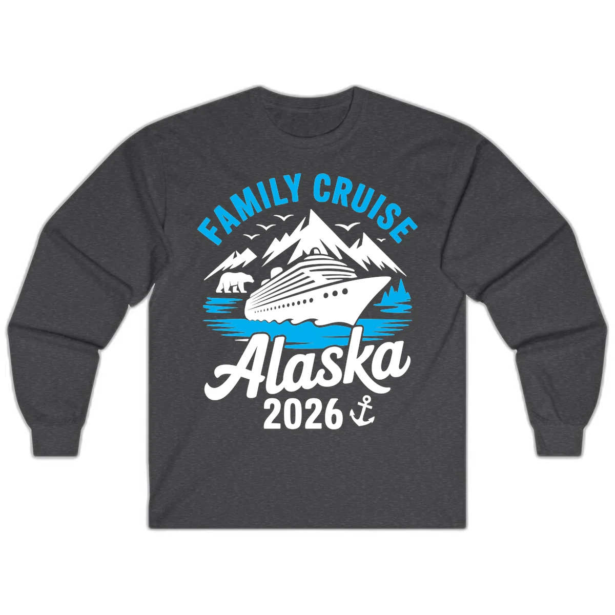 Family Cruise Alaska Mountain Scenic Long Sleeve Tee in Dark Heather