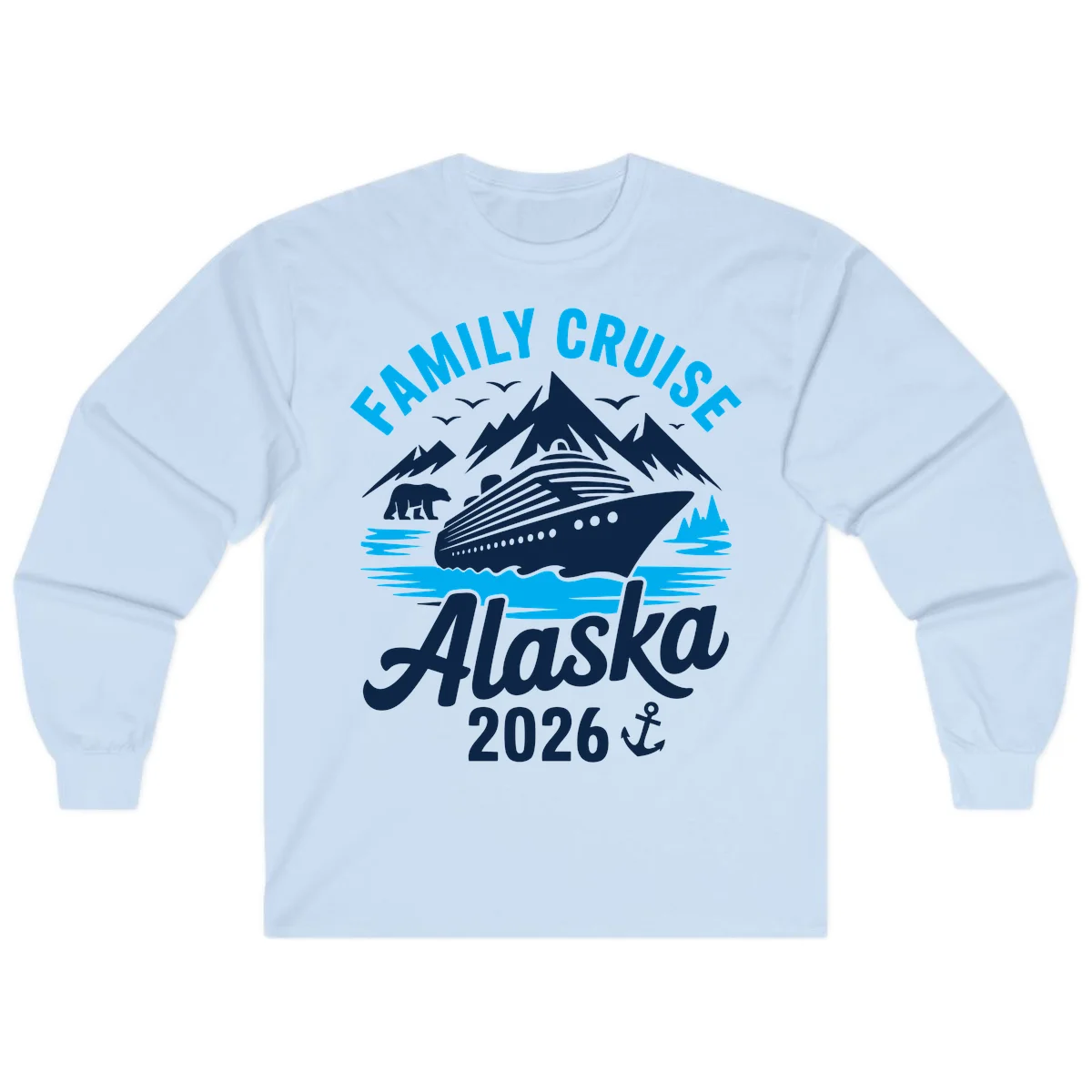 Family Cruise Alaska Mountain Scenic Long Sleeve Tee in Light Blue