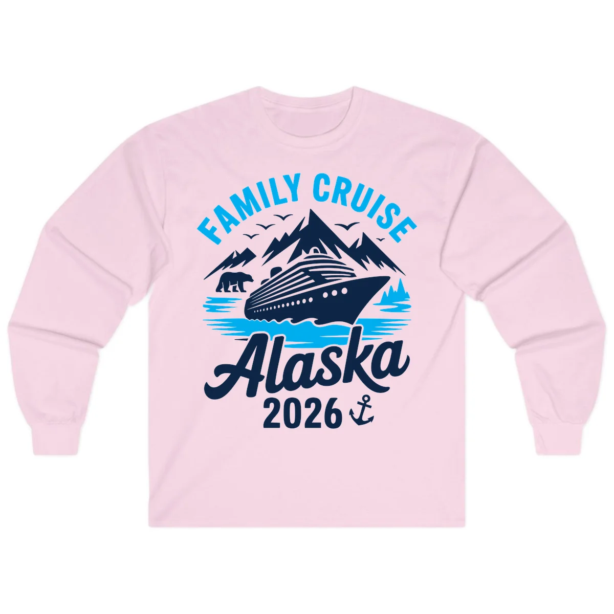 Family Cruise Alaska Mountain Scenic Long Sleeve Tee in Light Pink