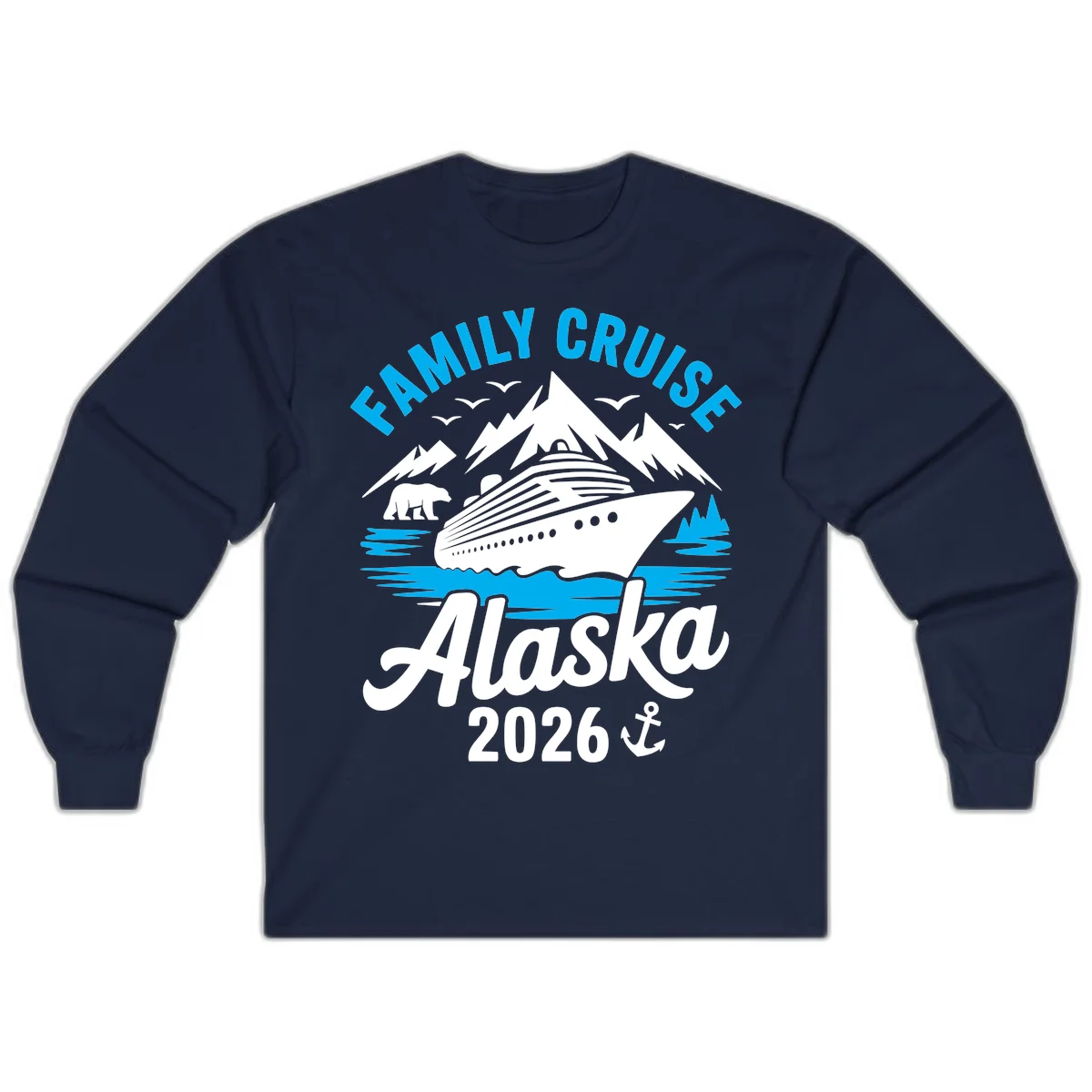 Family Cruise Alaska Mountain Scenic Long Sleeve Tee in Navy