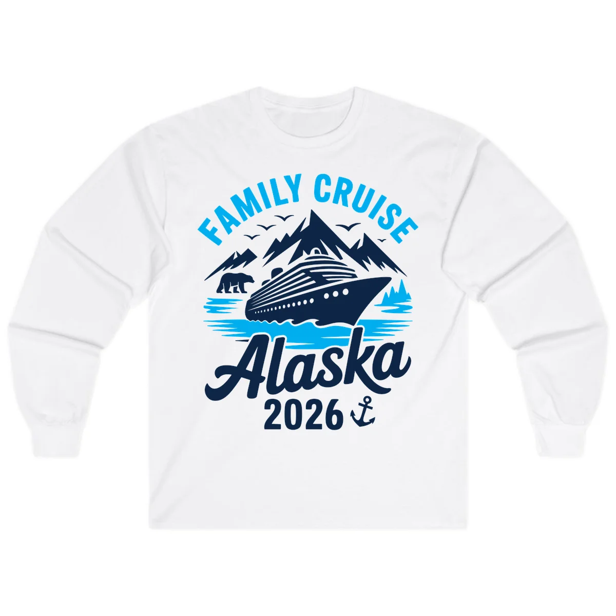 Family Cruise Alaska Mountain Scenic Long Sleeve Tee in White