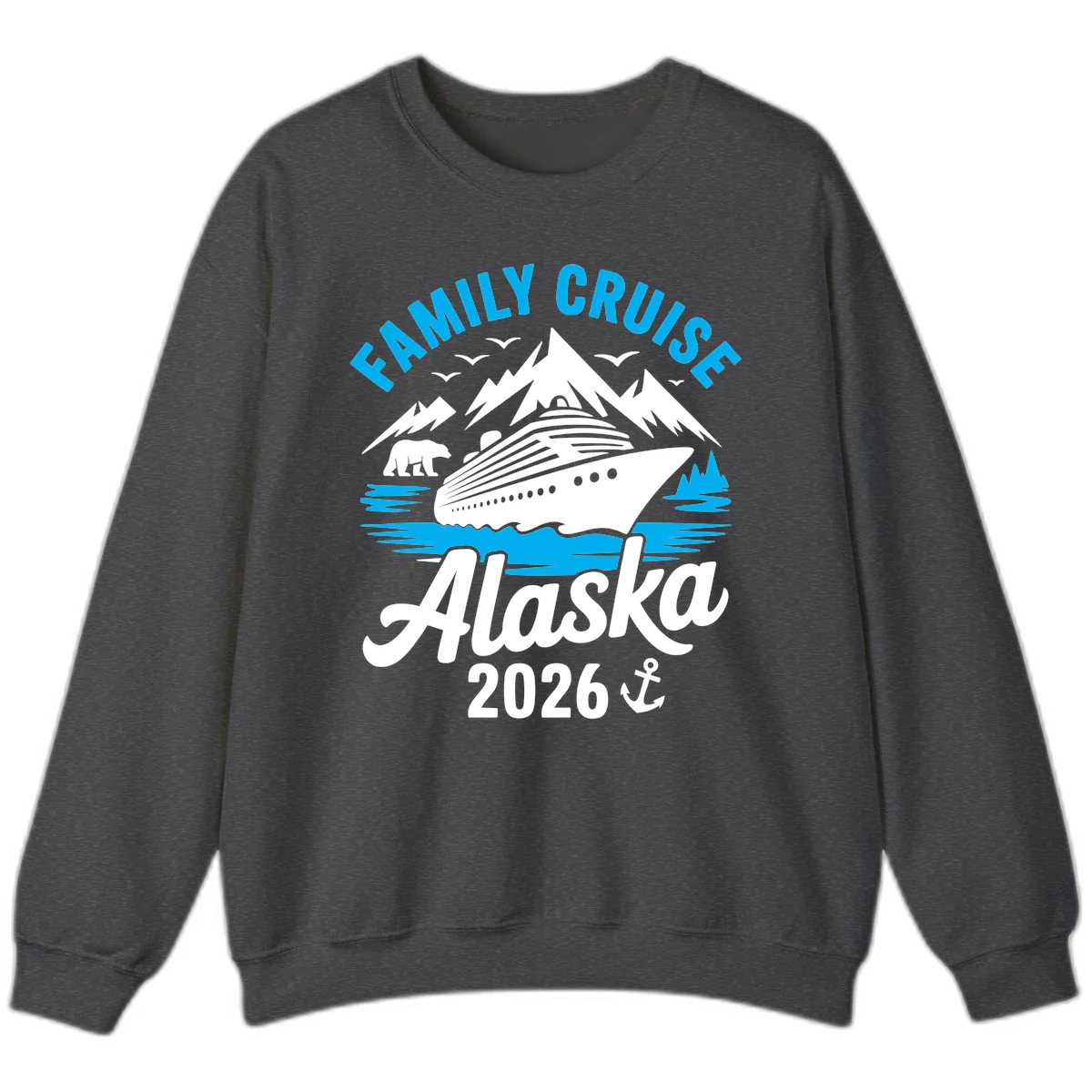 Family Cruise Alaska Mountain Scenic Crewneck Sweatshirt in Dark Heather