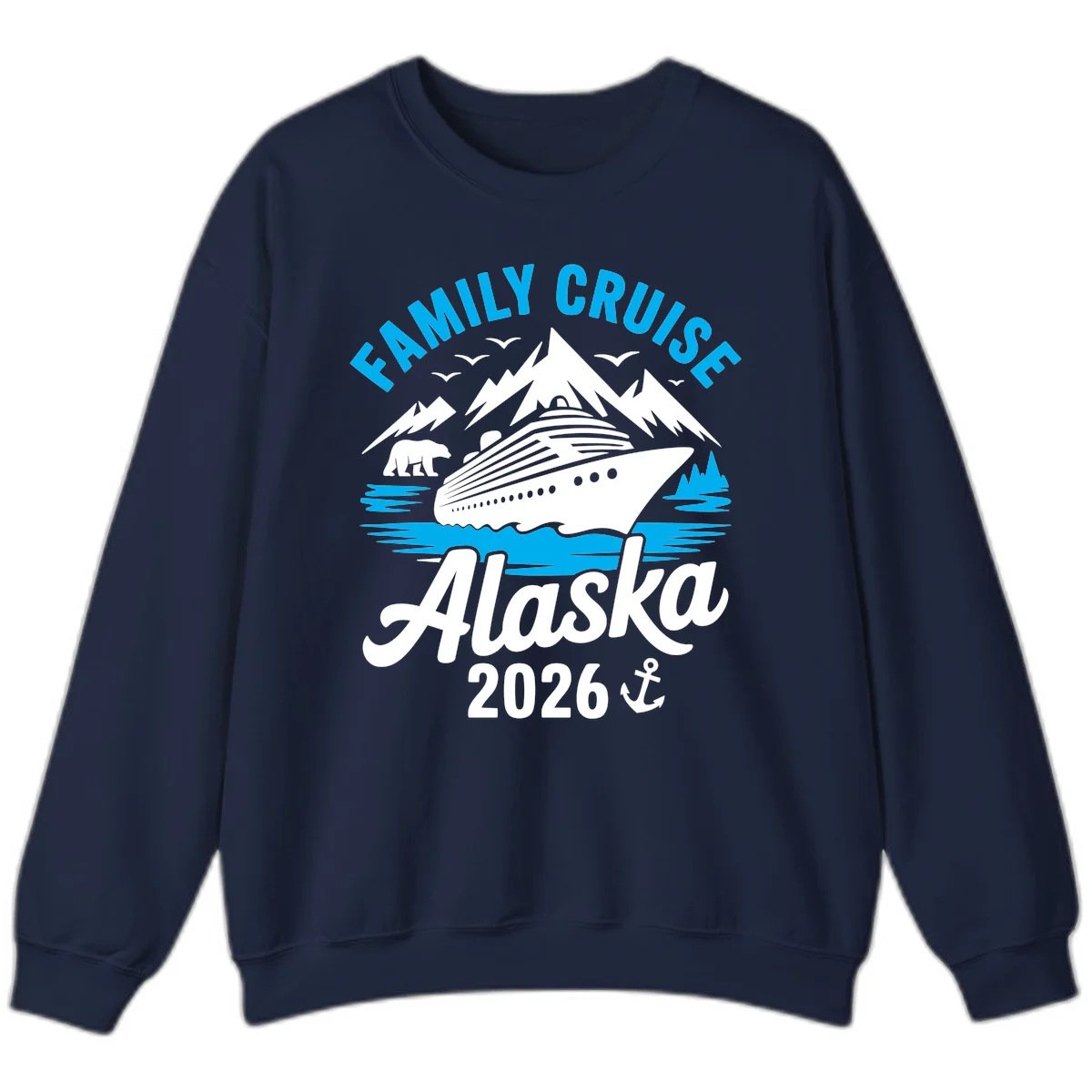 Family Cruise Alaska Mountain Scenic Crewneck Sweatshirt in Navy