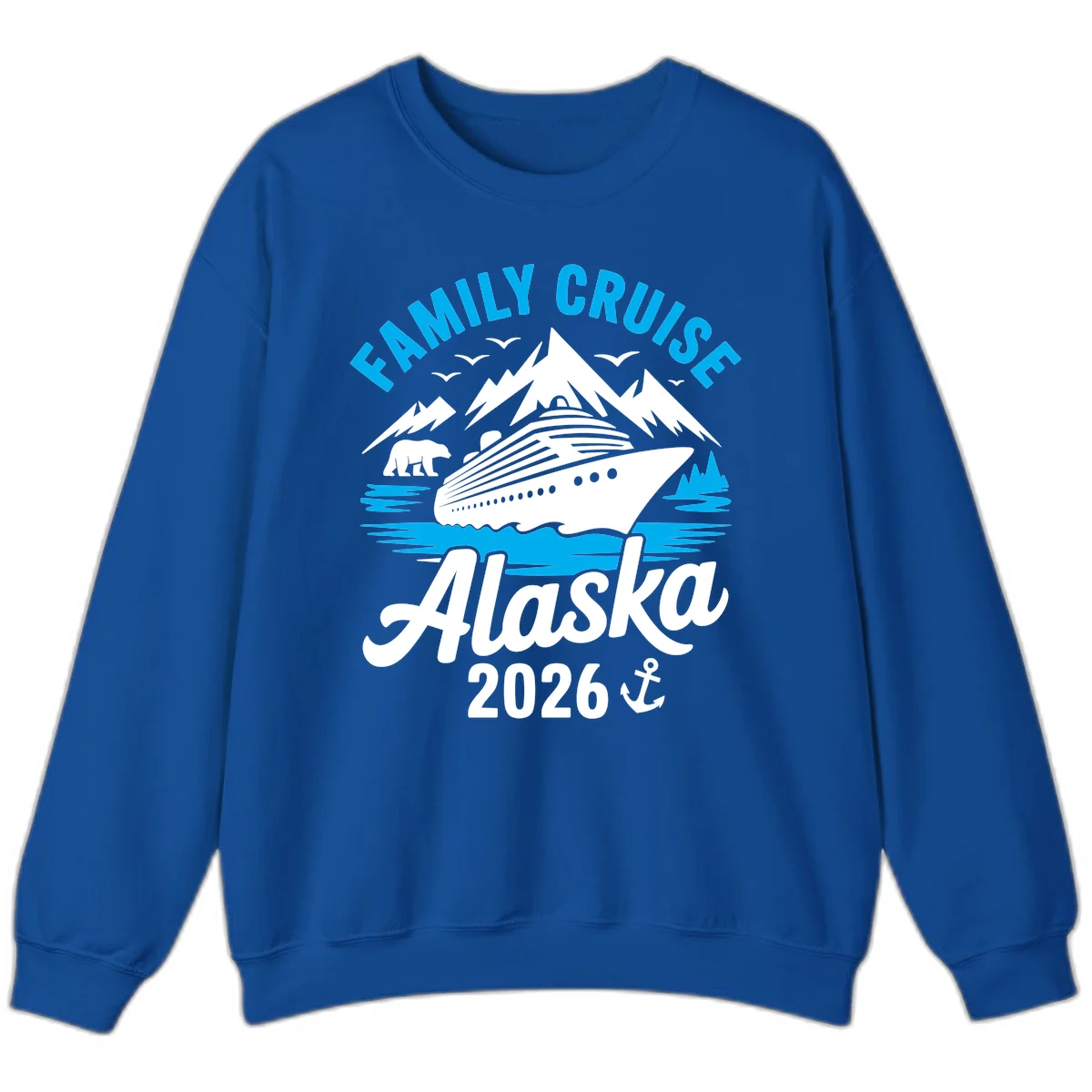 Family Cruise Alaska Mountain Scenic Crewneck Sweatshirt in Royal