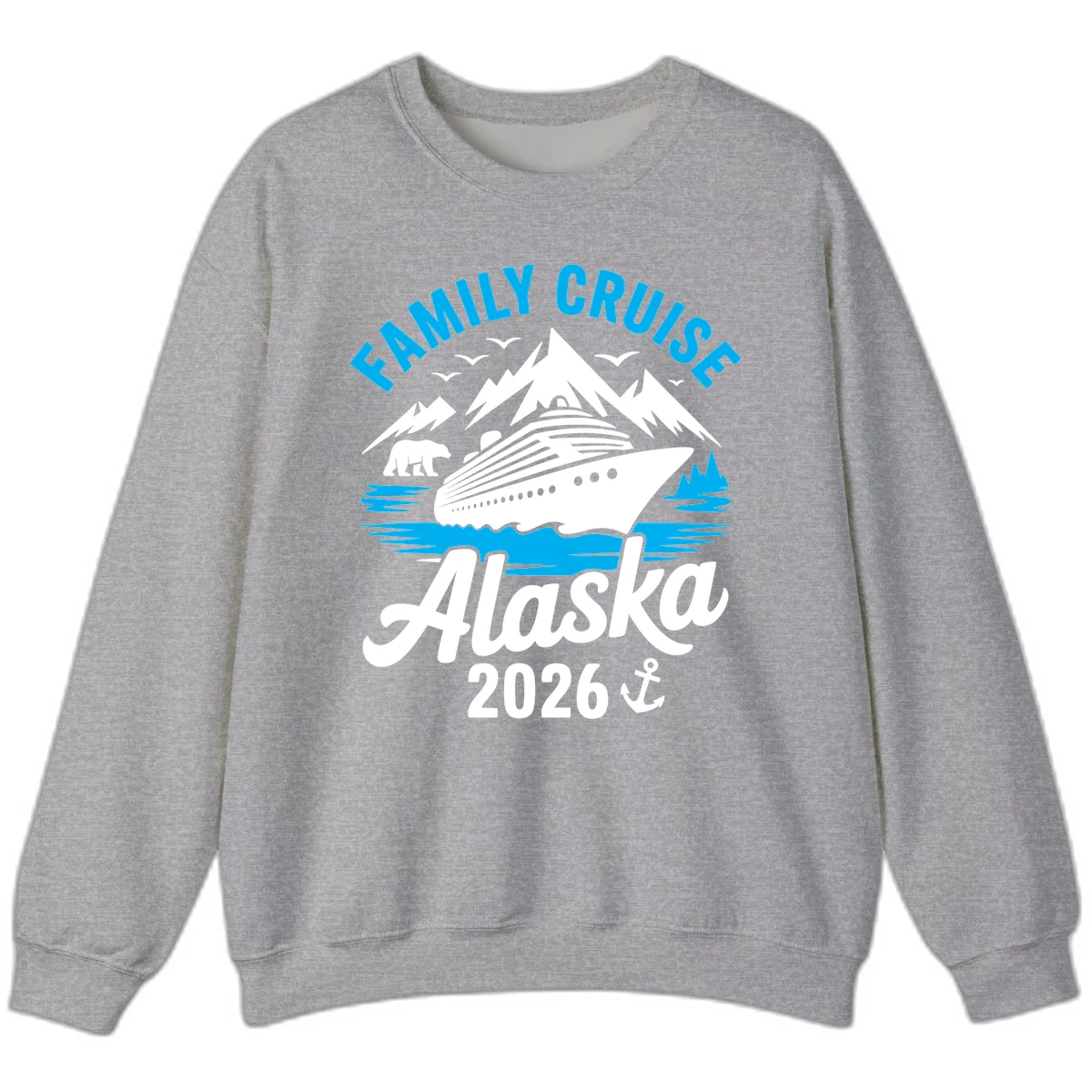 Family Cruise Alaska Mountain Scenic Crewneck Sweatshirt in Sport Grey