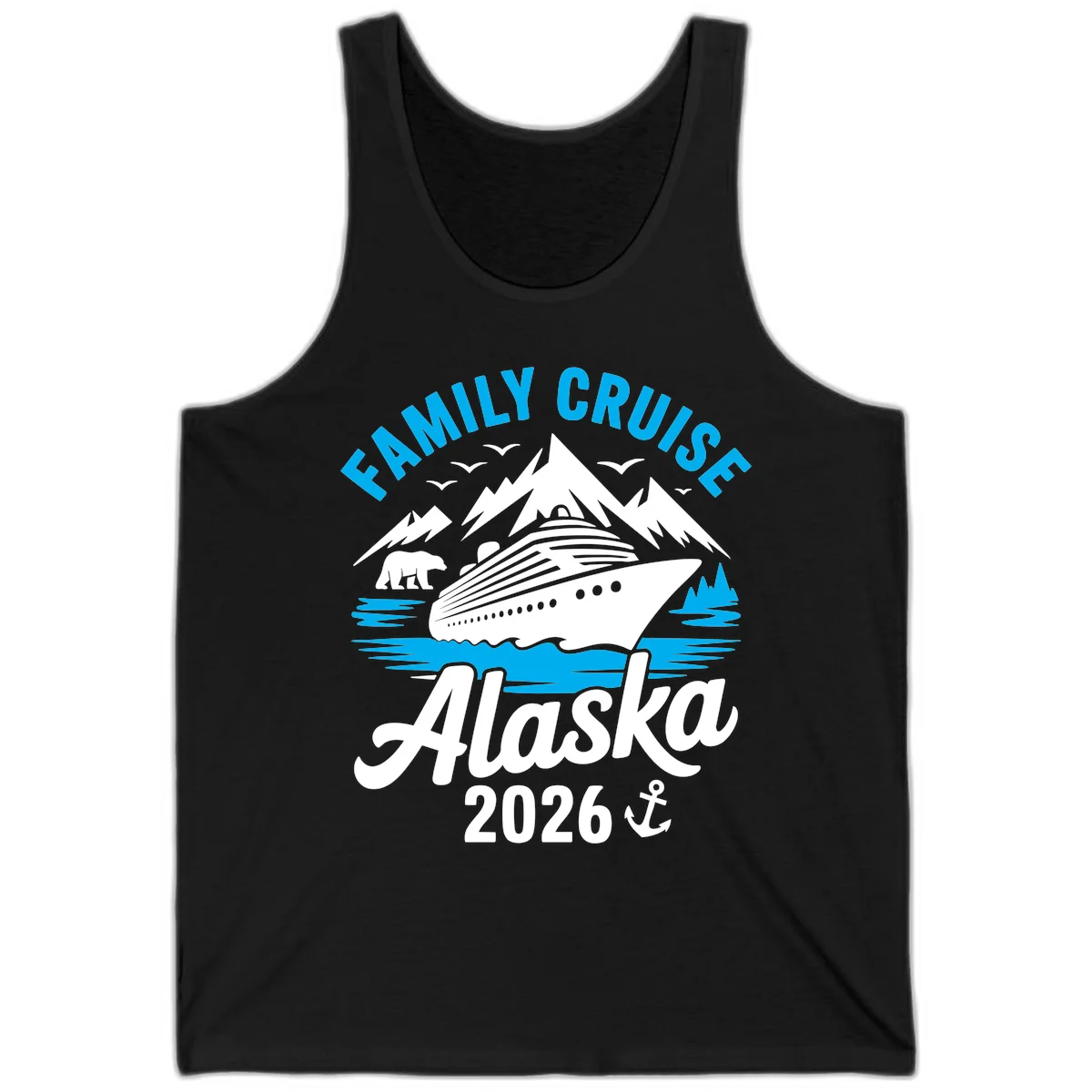 Family Cruise Alaska Mountain Scenic Tank Top in Black