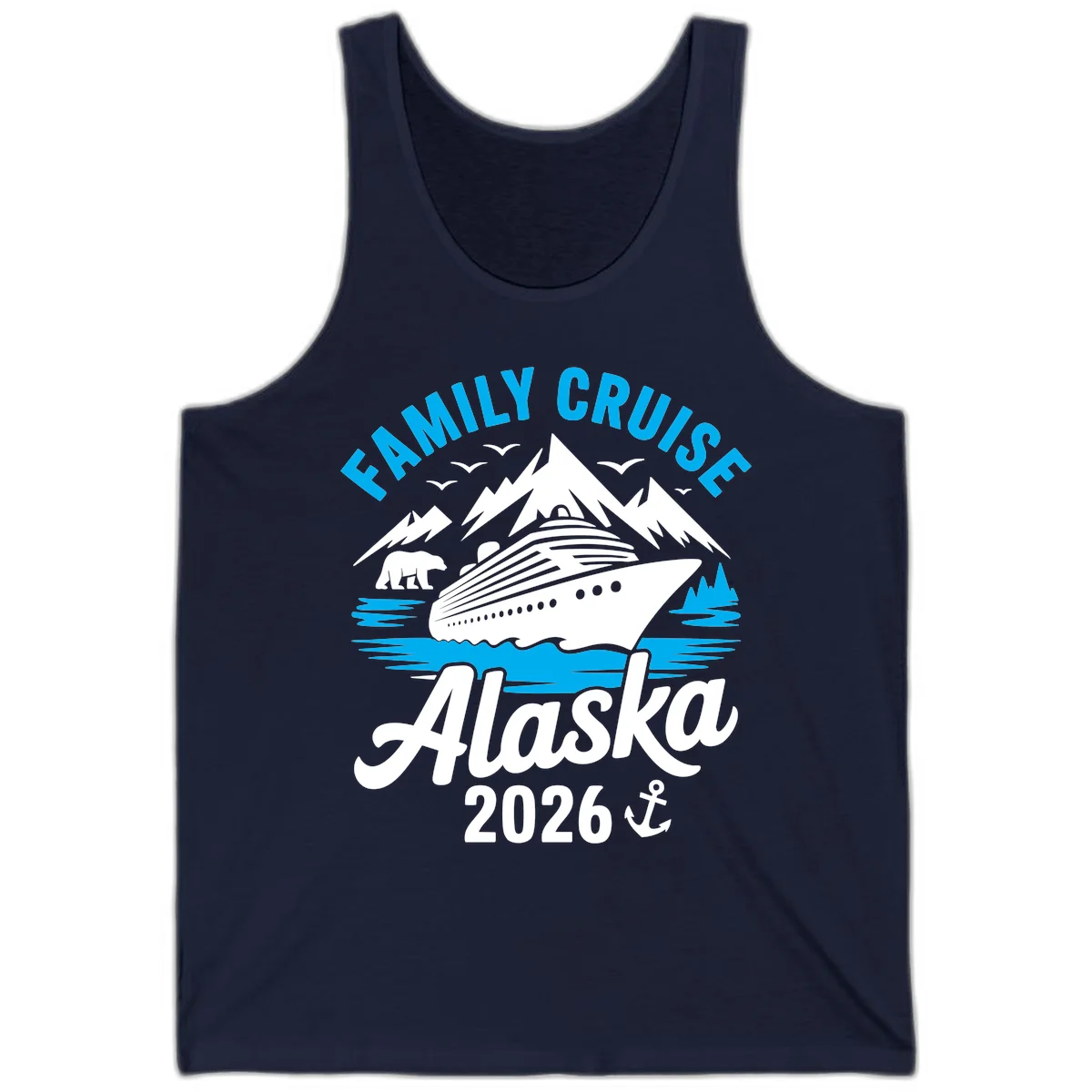Family Cruise Alaska Mountain Scenic Tank Top in Navy