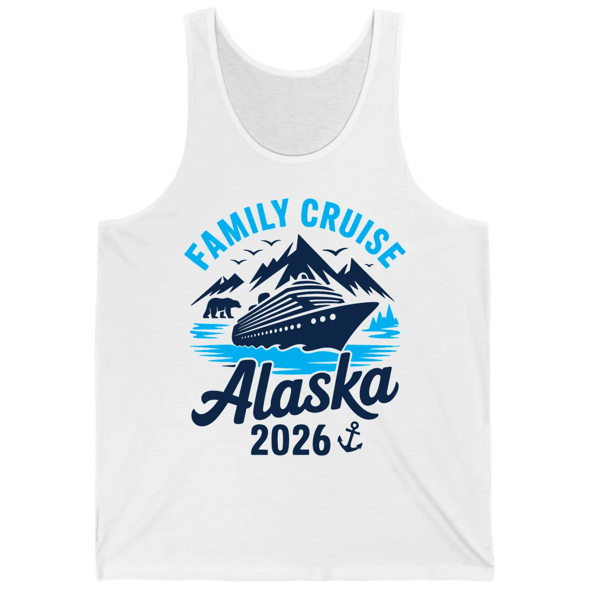 Family Cruise Alaska Mountain Scenic Tank Top in White