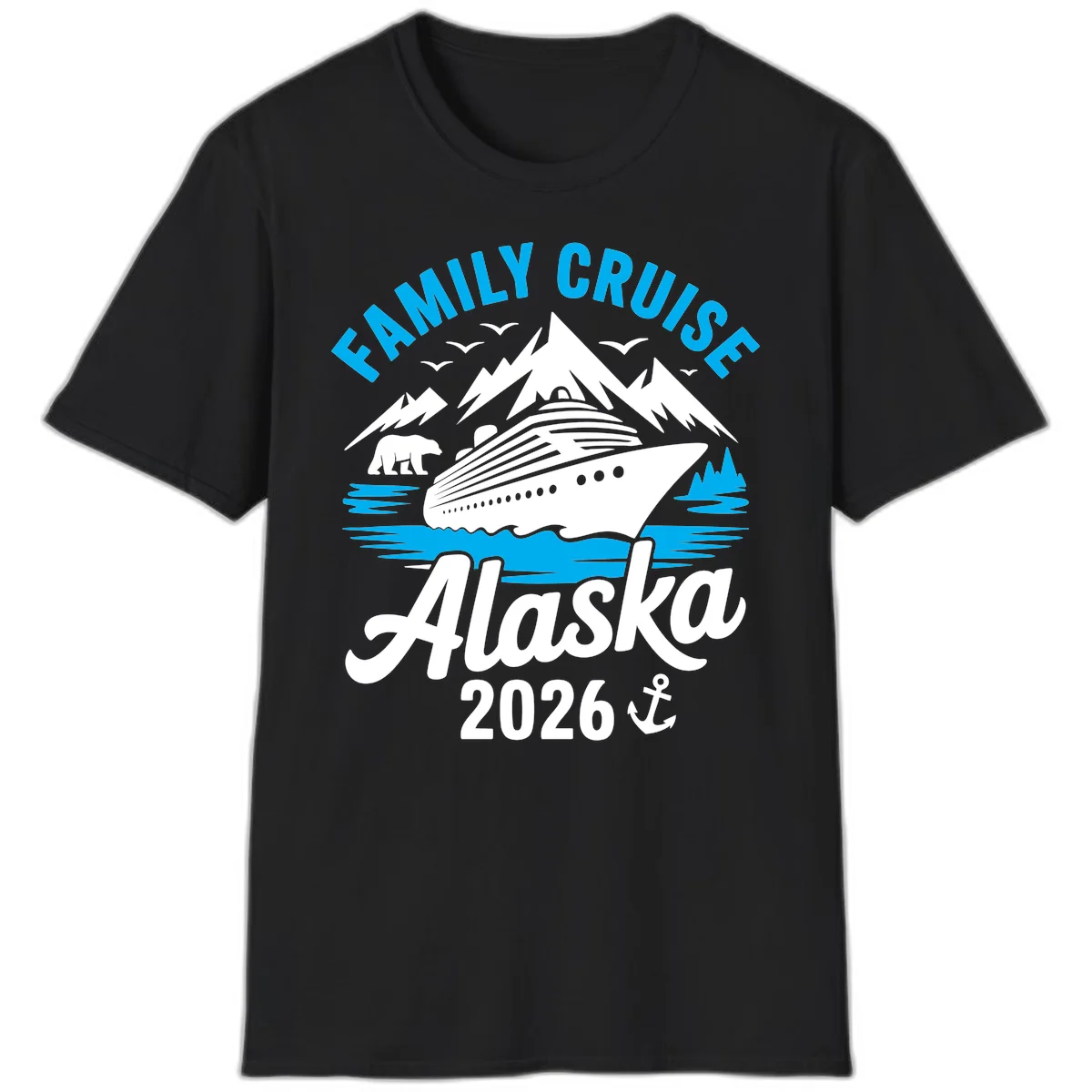 Family Cruise Alaska Mountain Scenic T-Shirt in Black