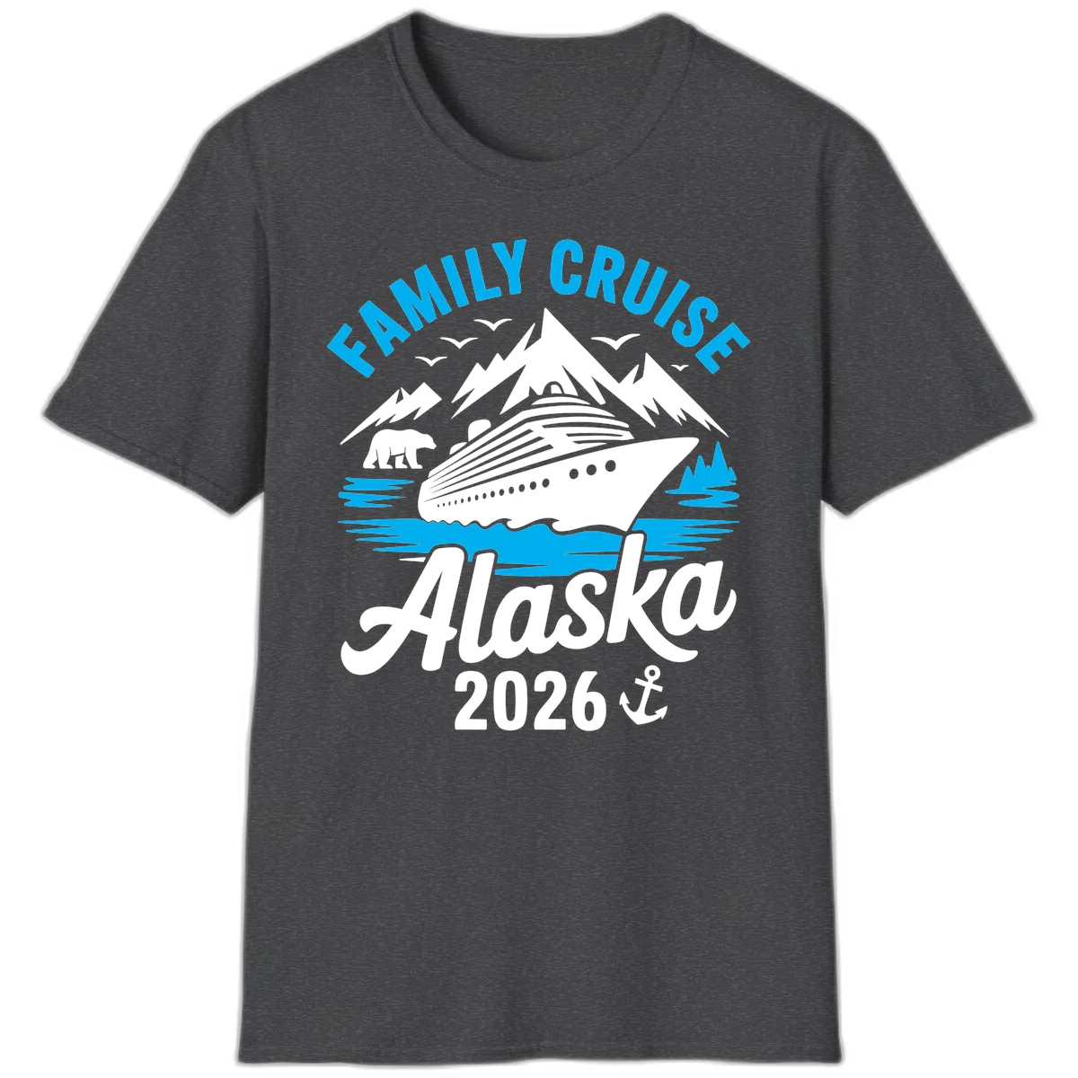 Family Cruise Alaska Mountain Scenic T-Shirt in Dark Heather
