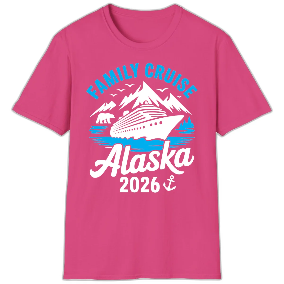 Family Cruise Alaska Mountain Scenic T-Shirt in Heliconia
