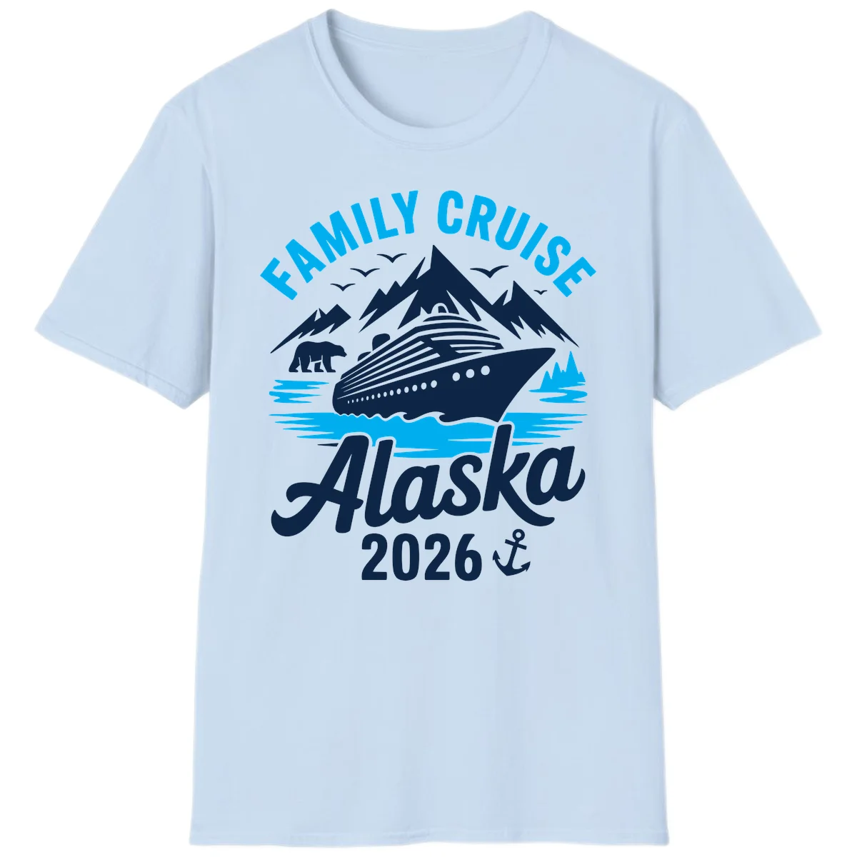 Family Cruise Alaska Mountain Scenic T-Shirt in Light Blue