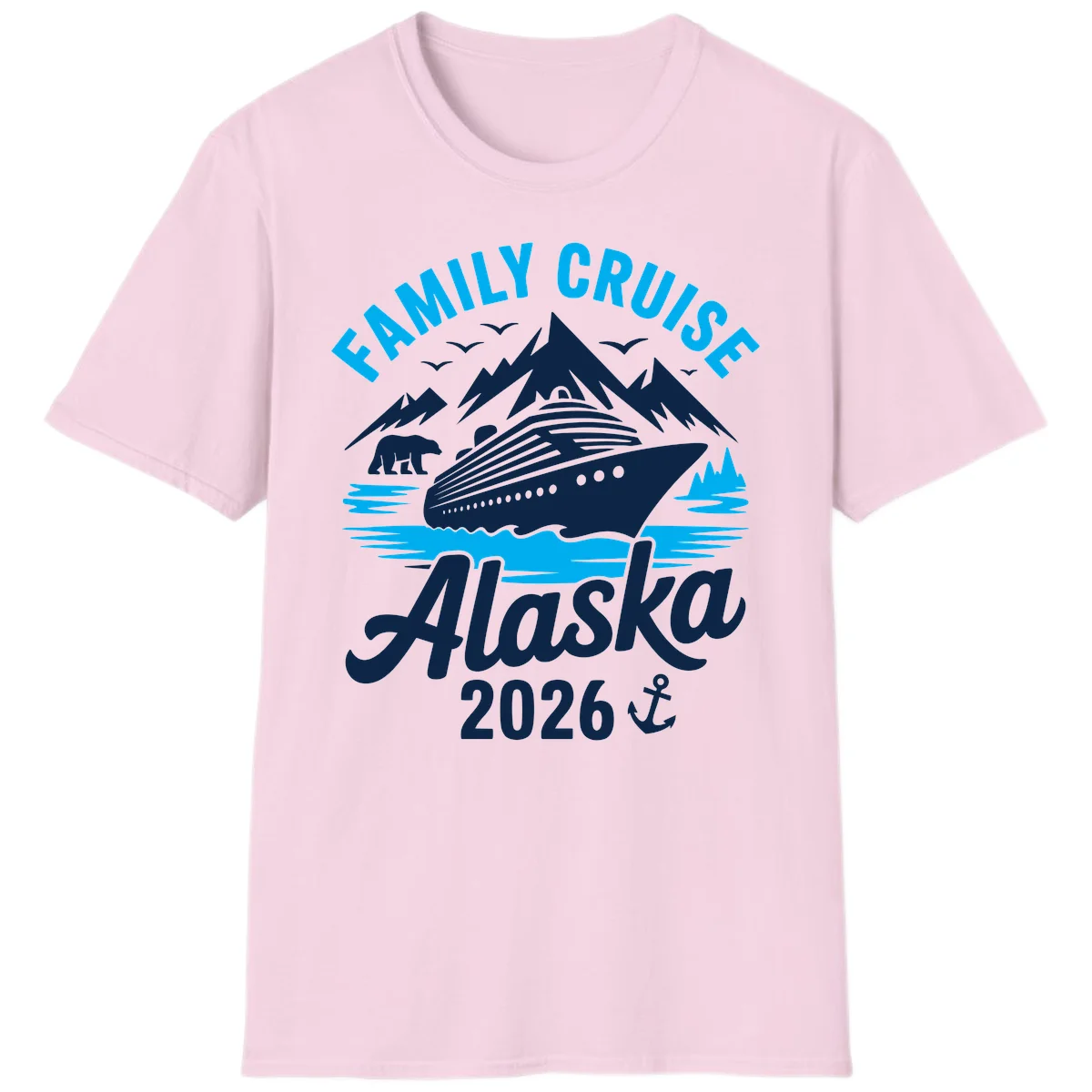 Family Cruise Alaska Mountain Scenic T-Shirt in Light Pink