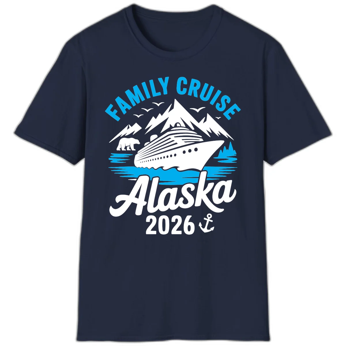 Family Cruise Alaska Mountain Scenic T-Shirt in Navy